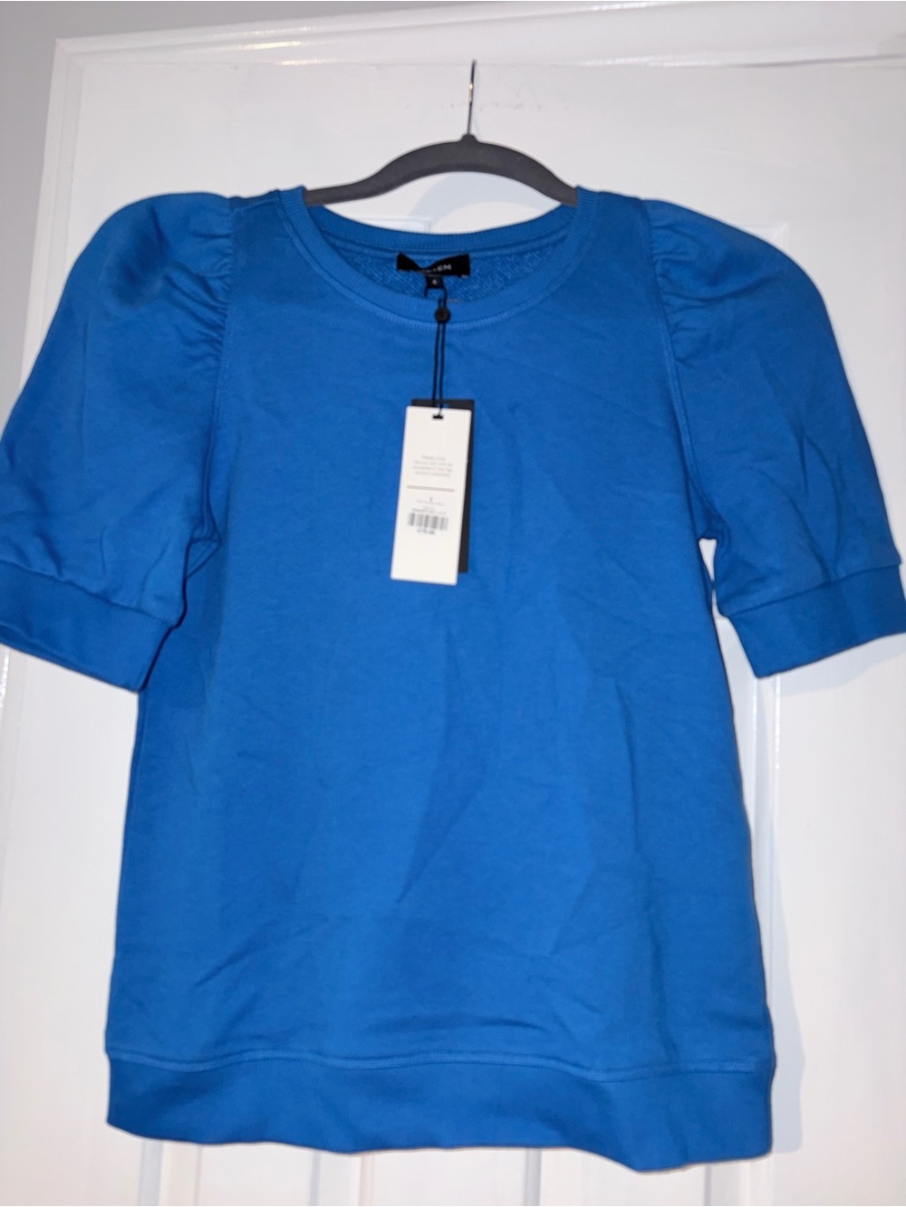 ME+EM Bright Blue Puff-Sleeve Cotton Top